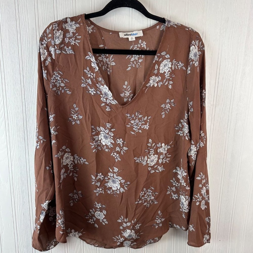 Alice Blue XL Brown Floral Long Sleeve Shirt